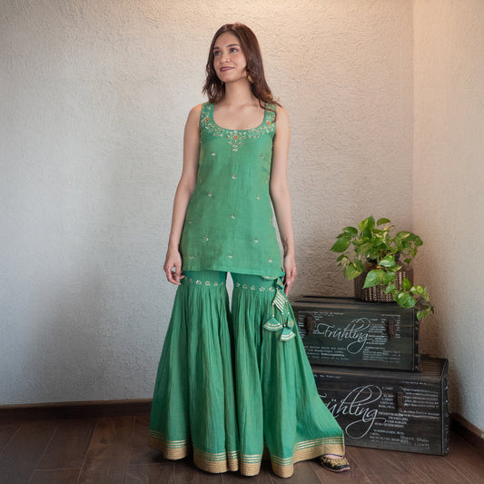 Green Tissue Chanderi Sharara Set