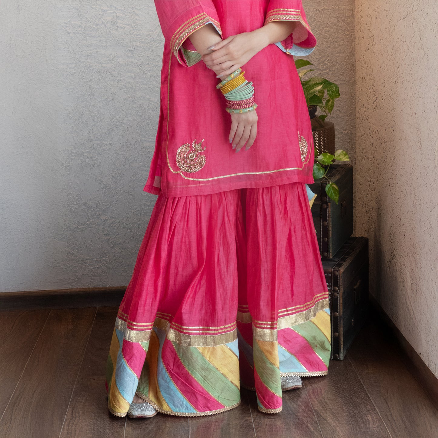 Pink Chanderi Sharara Set
