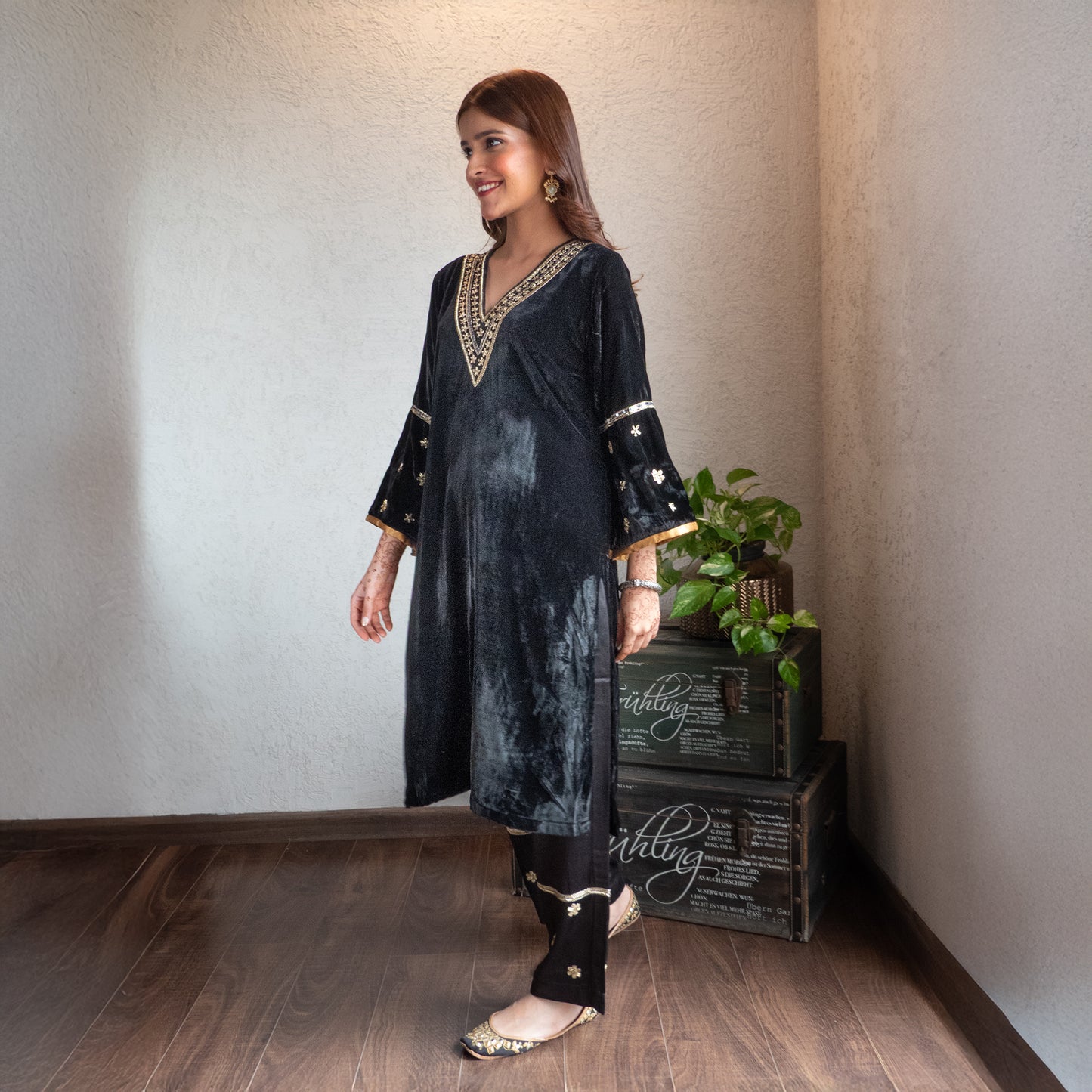Black Velvet hand embroidered kurta