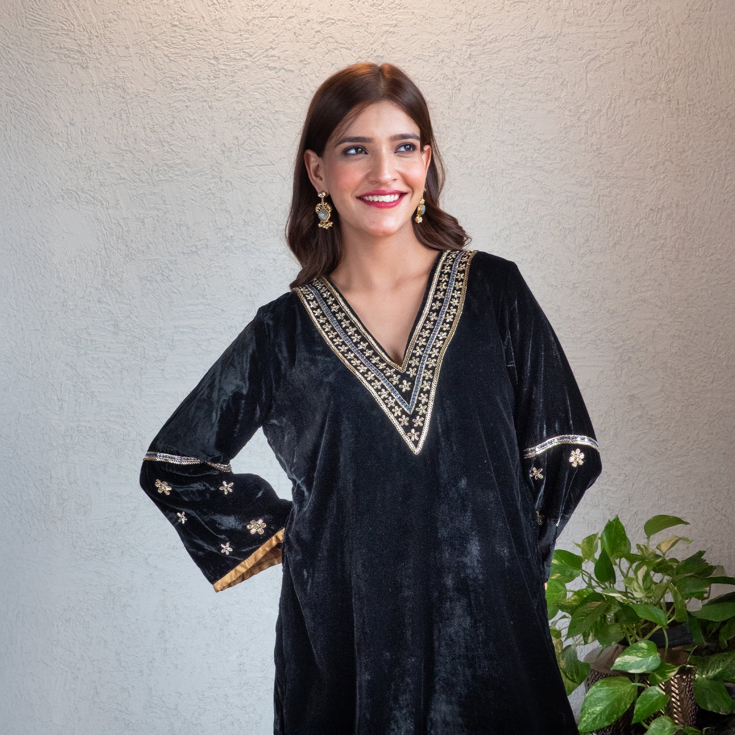 Black Velvet hand embroidered kurta