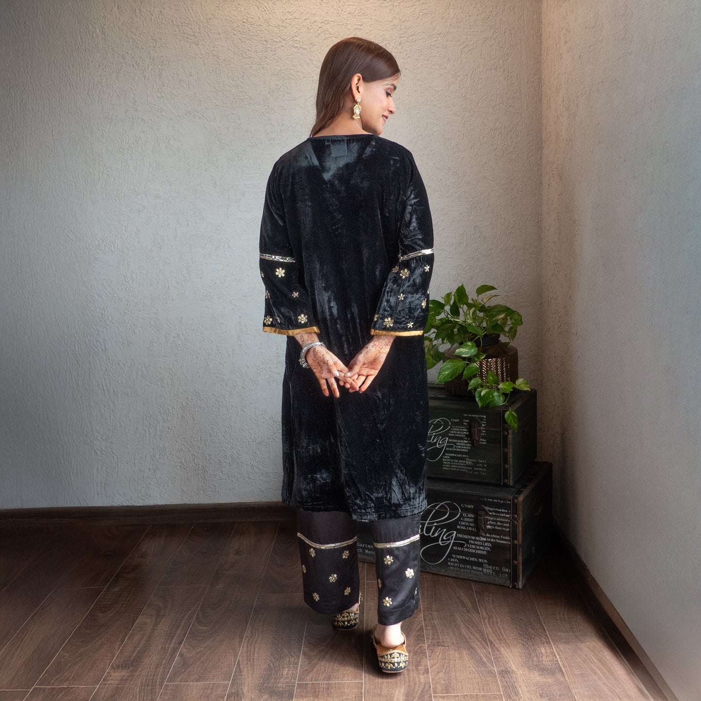 Black Velvet hand embroidered kurta