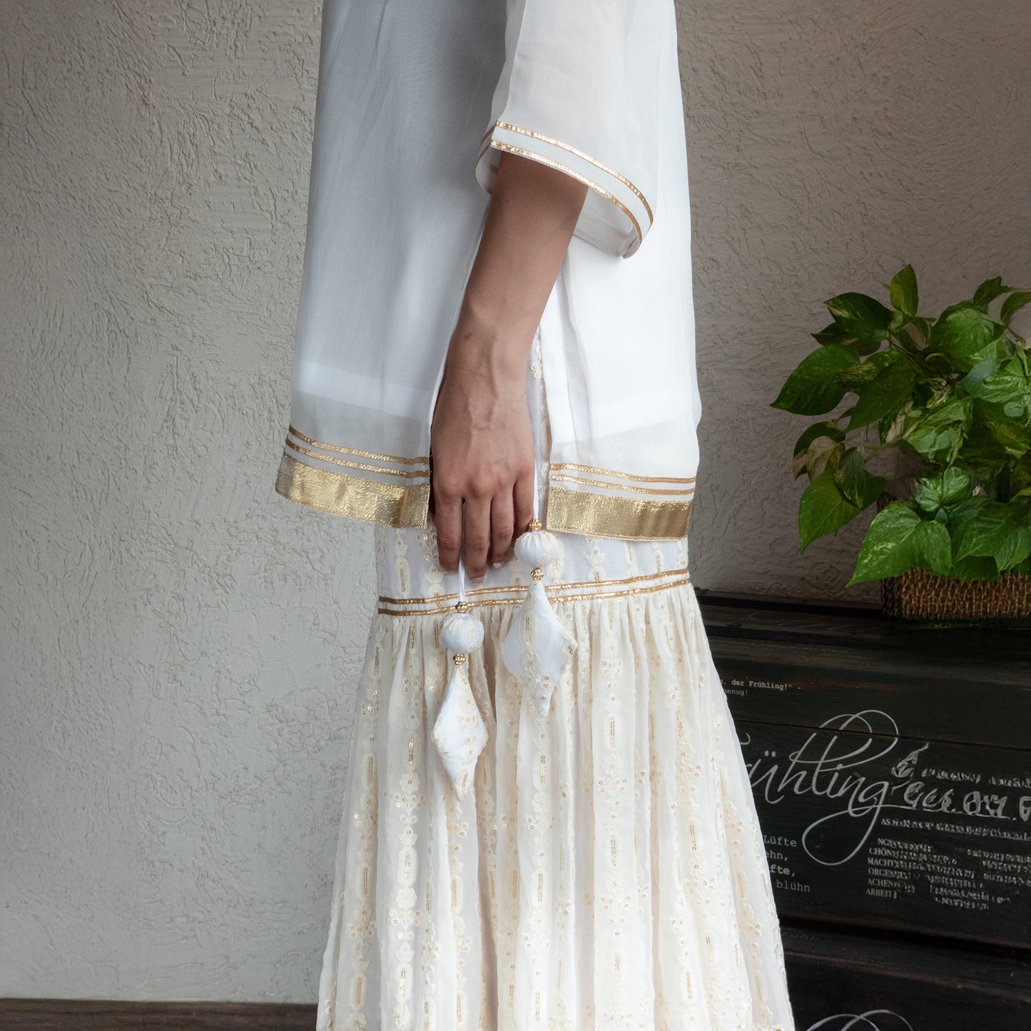 Off white Georgette kurta and Embroidered Sharara set