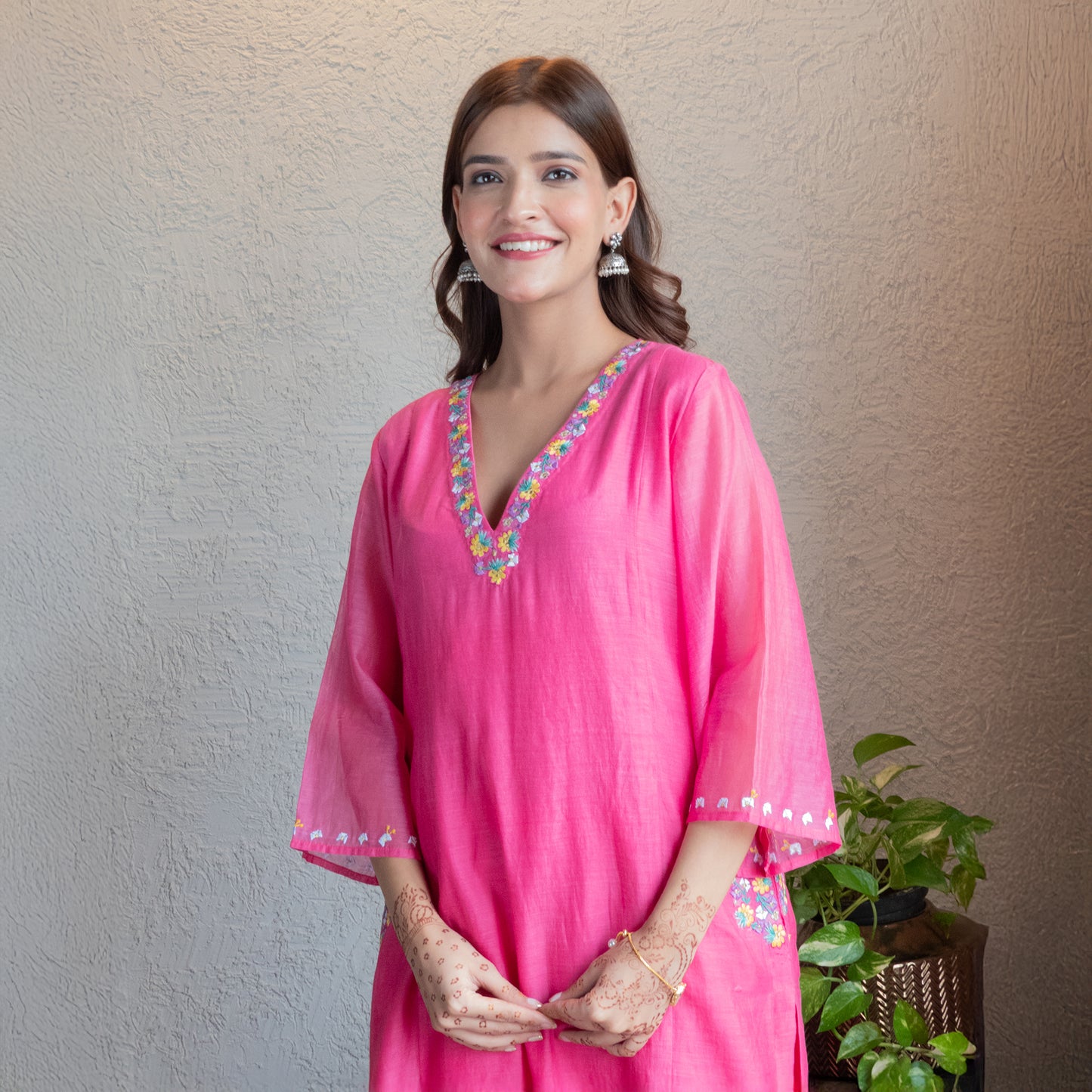 Pink Chanderi Embroidered kurta set
