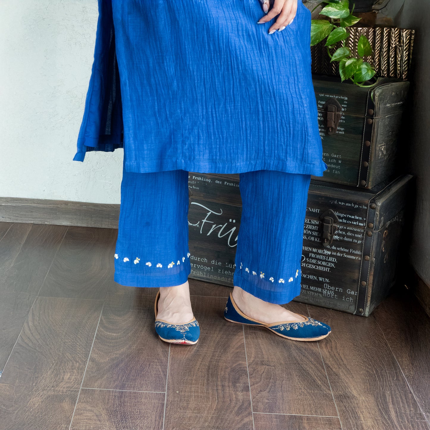 Blue Chanderi Embroidered kurta set