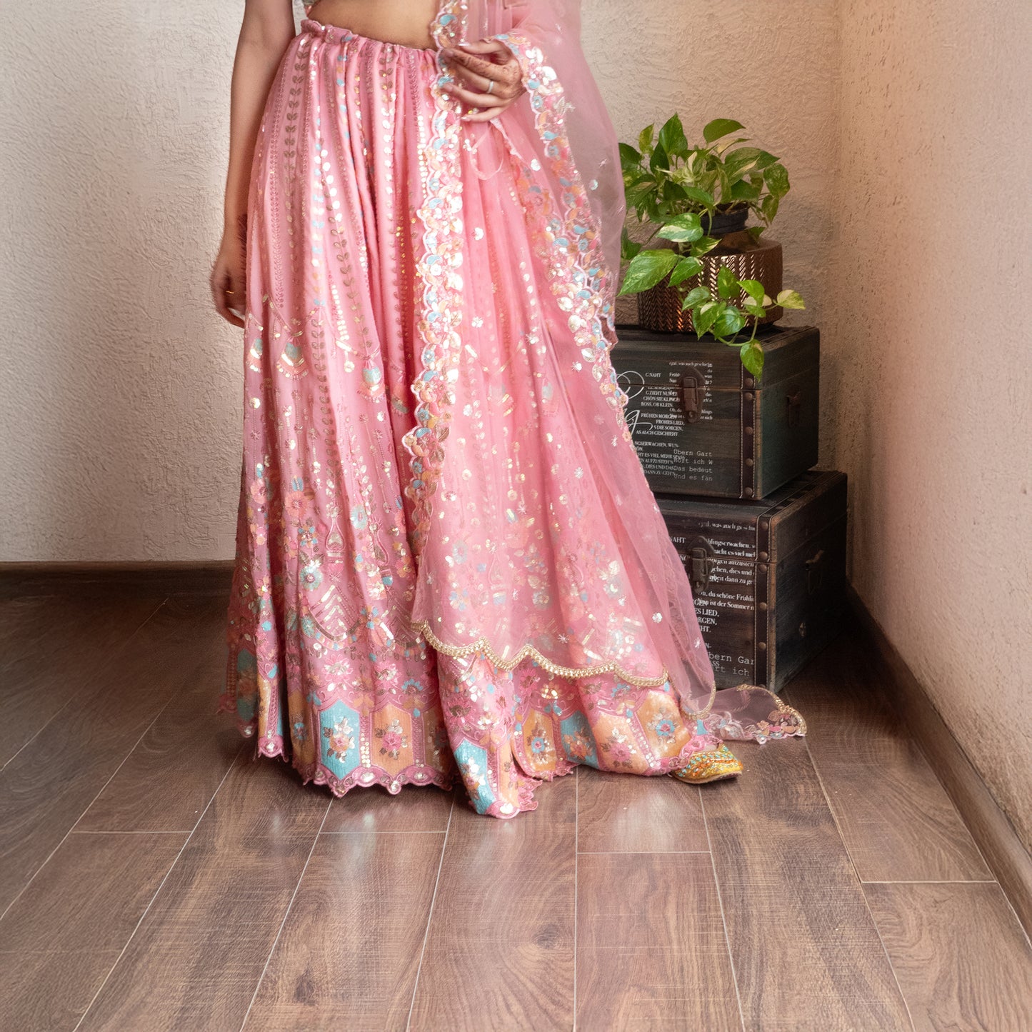 Pink Embroidered Lehenga set with Dupatta