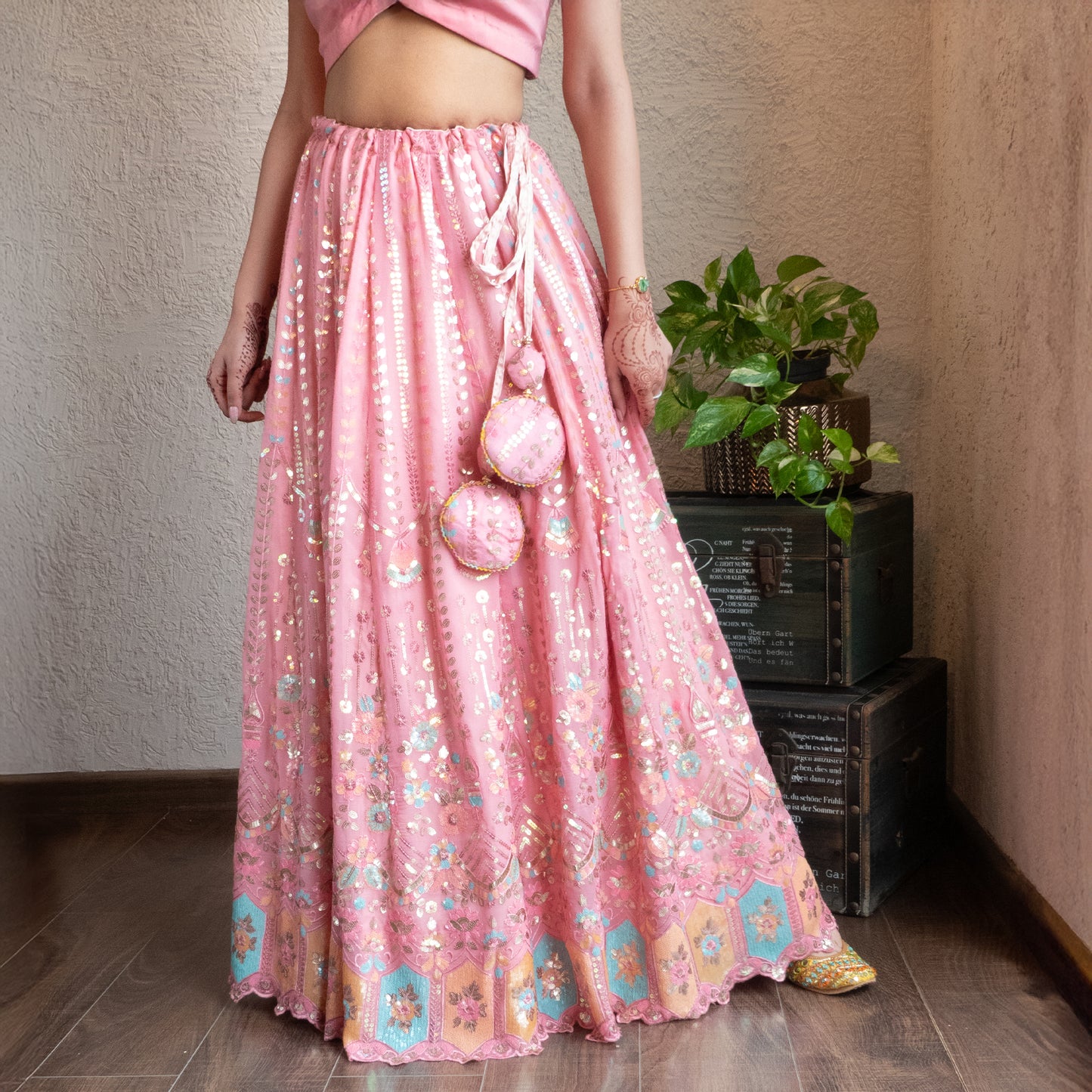 Pink Embroidered Lehenga set with Dupatta