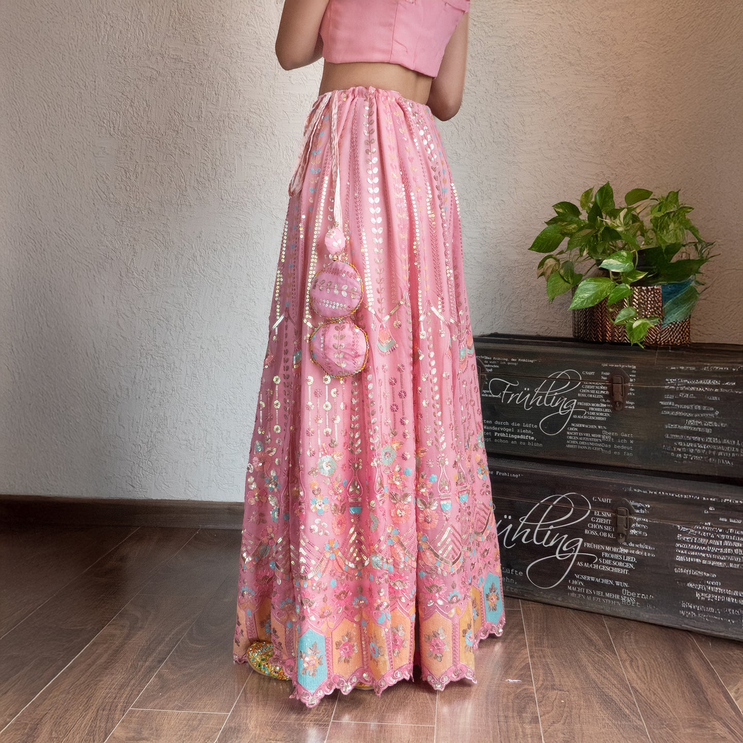 Pink Embroidered Lehenga set with Dupatta