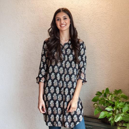 Black Ajrakh printed shirt
