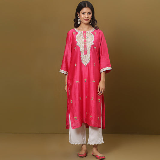 Fuschia Chanderi kurta set