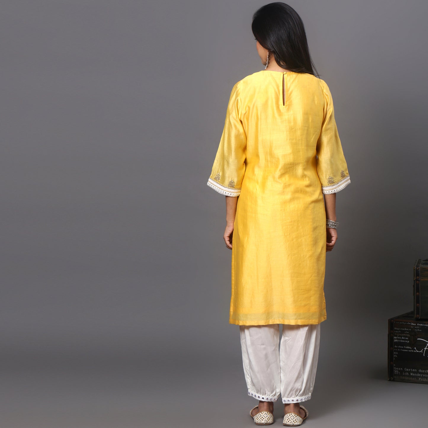 Yellow embroidered kurta set