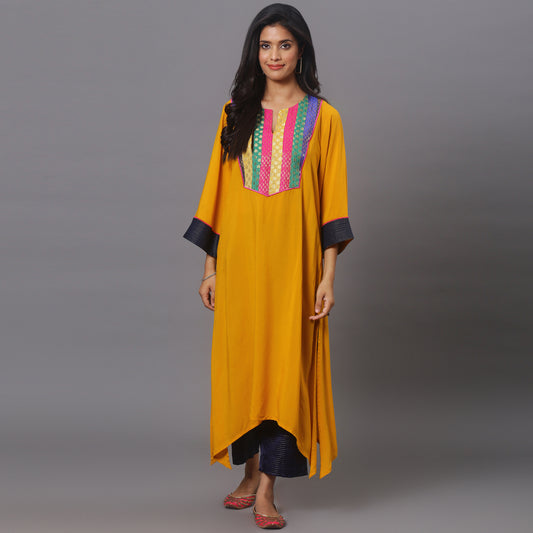 Mustard cotton modal kurta