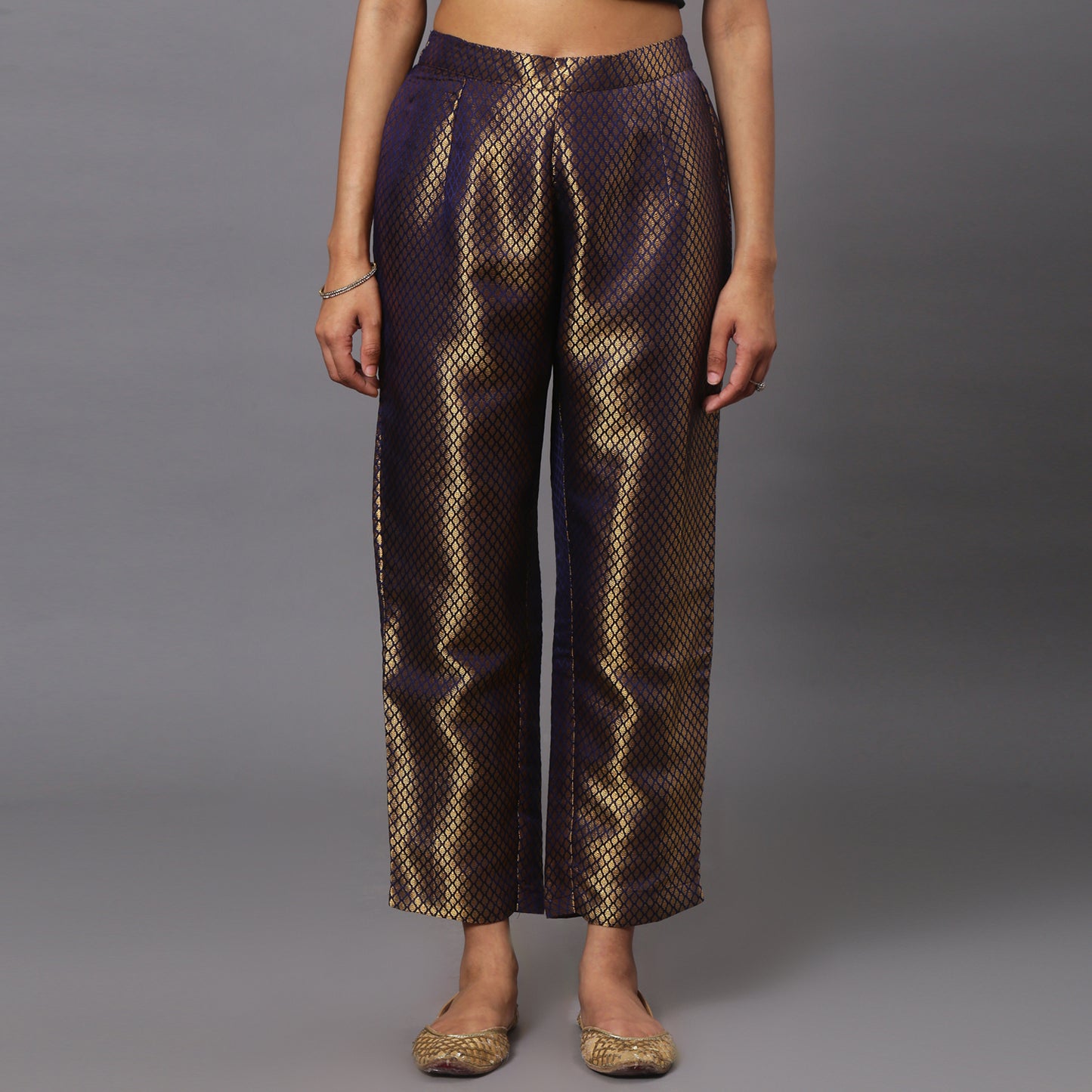 color block kurta set with brocade pants