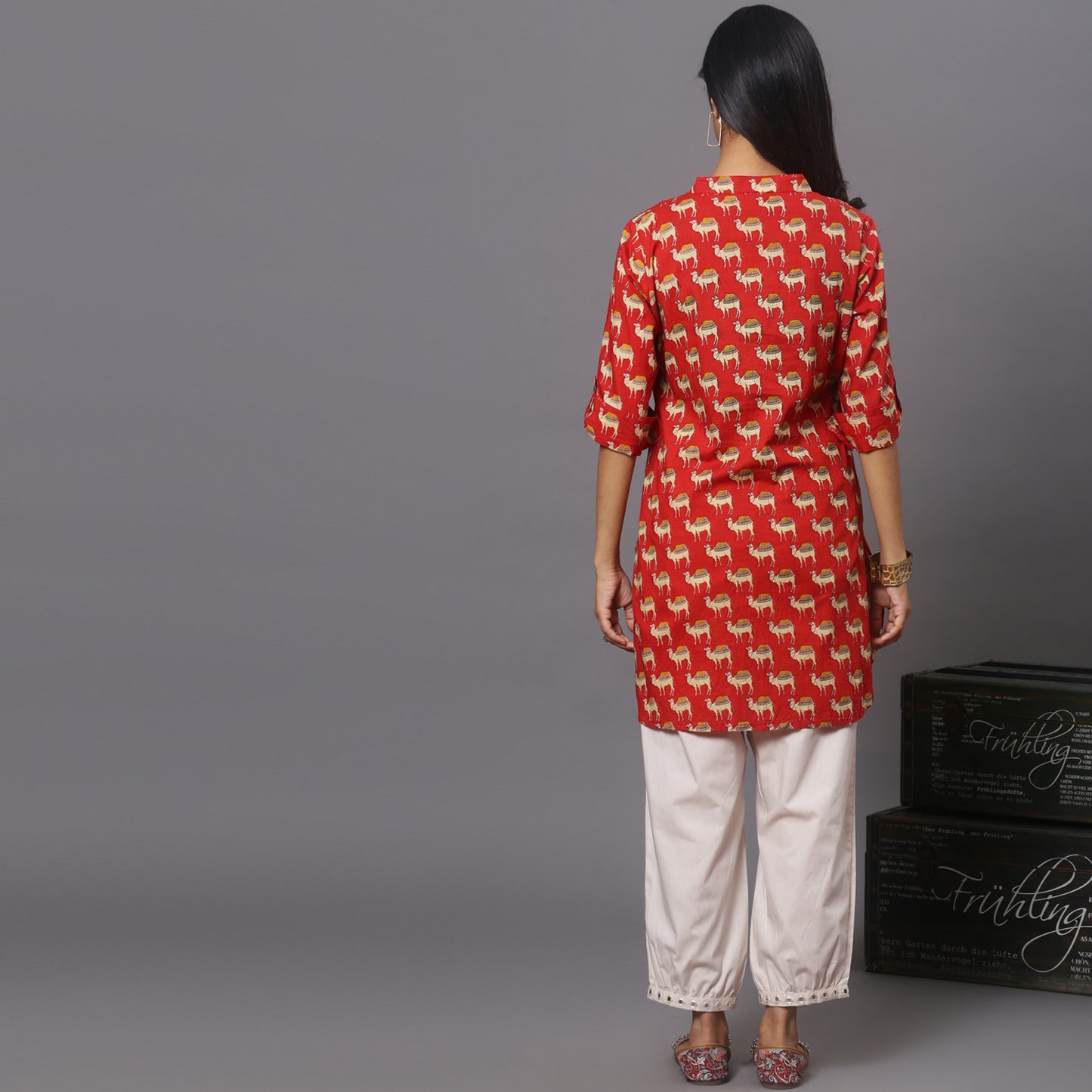 red printed short kurta