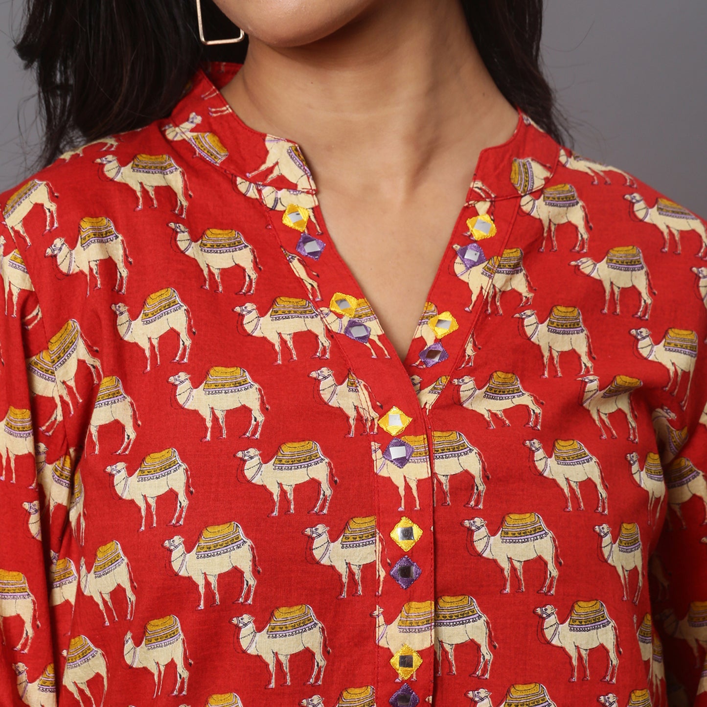 red printed short kurta