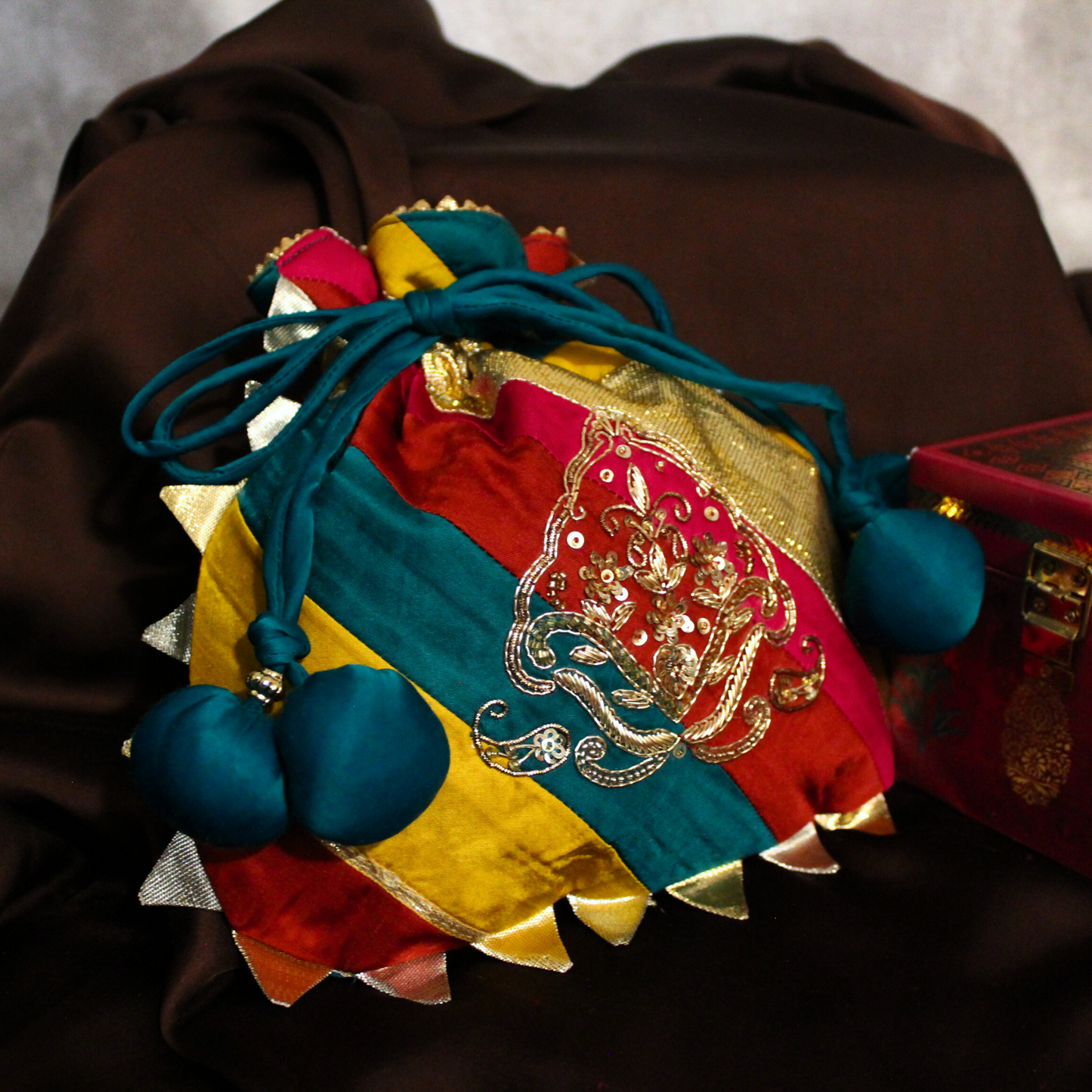 Multicolored Modal Hand Embroidered Potli