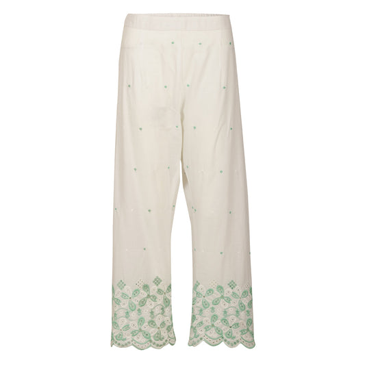 Cotton ankle pants in lace and cutwork fabric