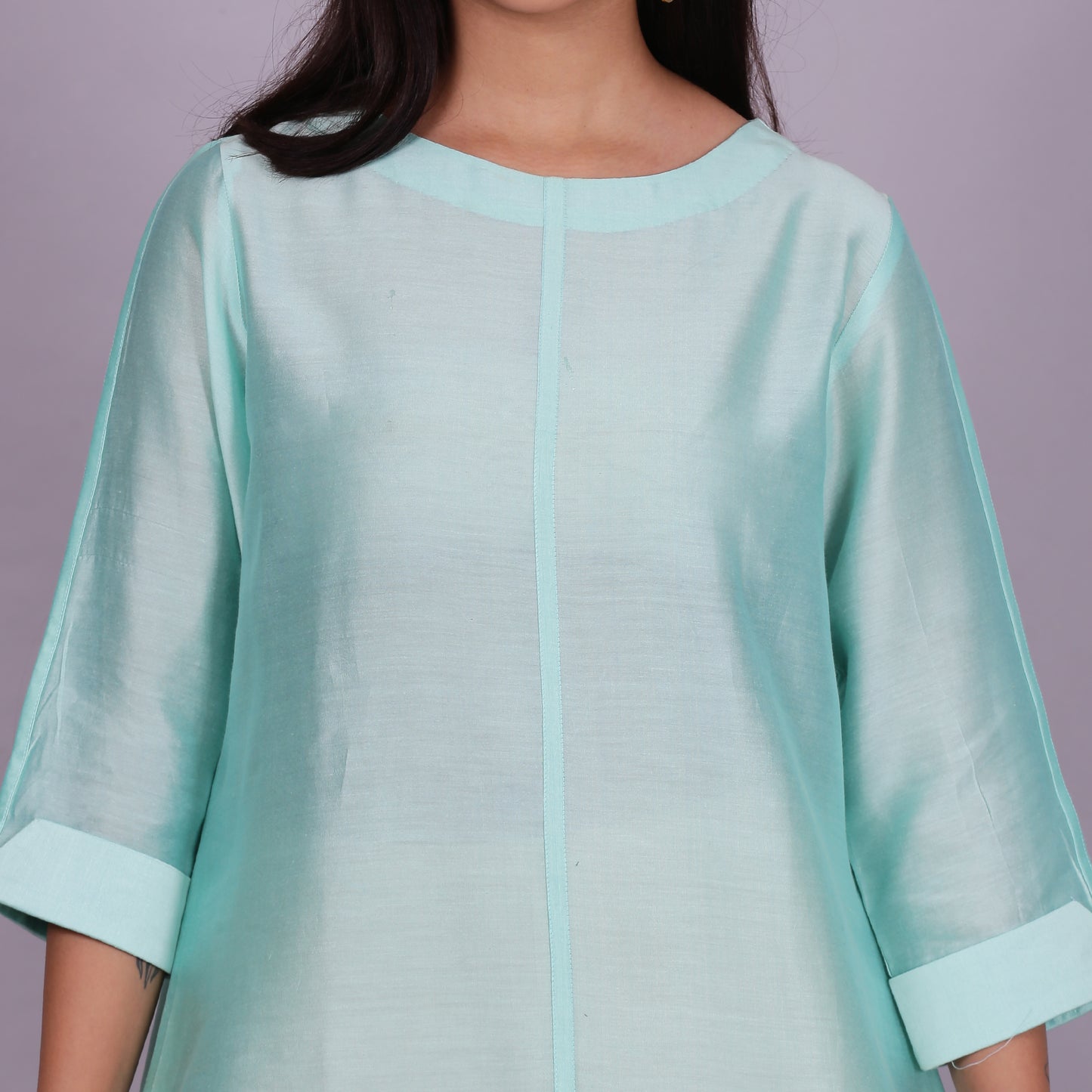 Aqua Chanderi straight dress with slip (2pcs set)