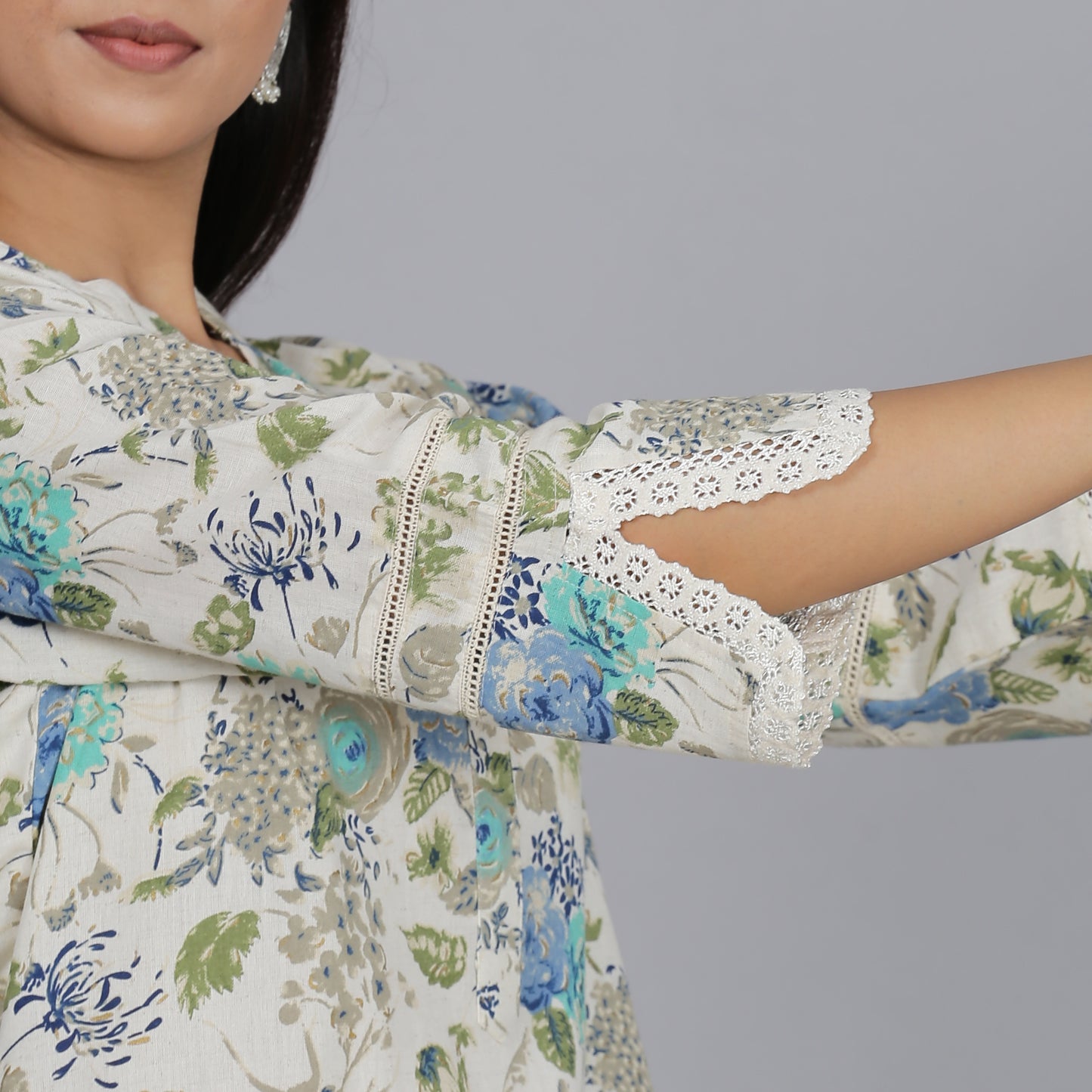 Blue floral printed cotton flax co-ord set