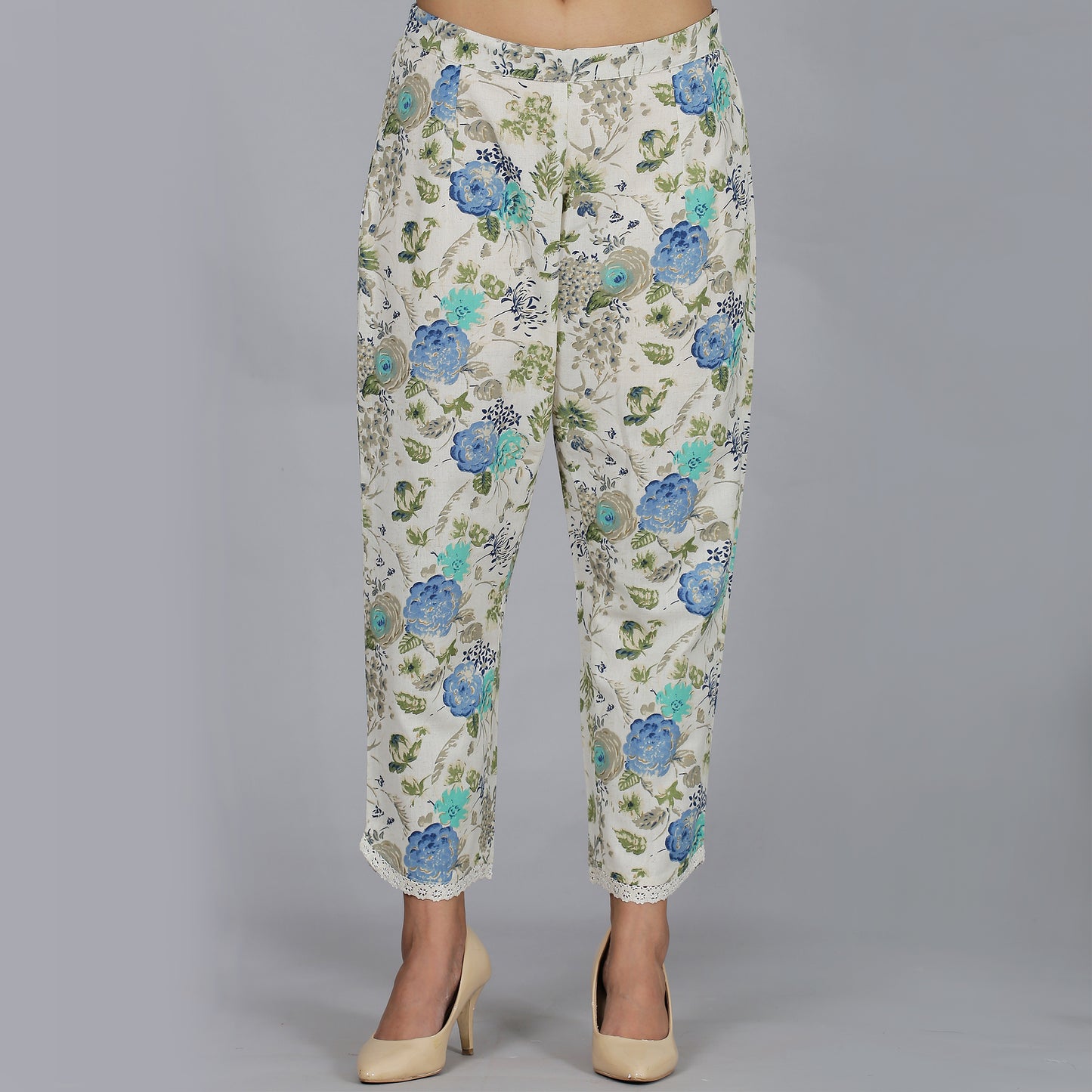 Blue floral printed cotton flax co-ord set