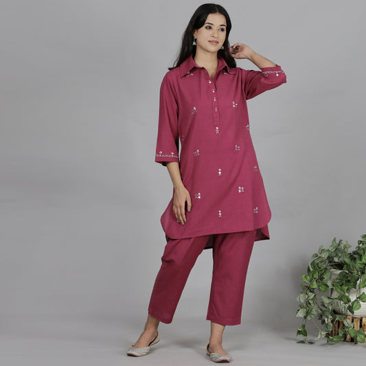 Wine colored cotton flax co-ord set