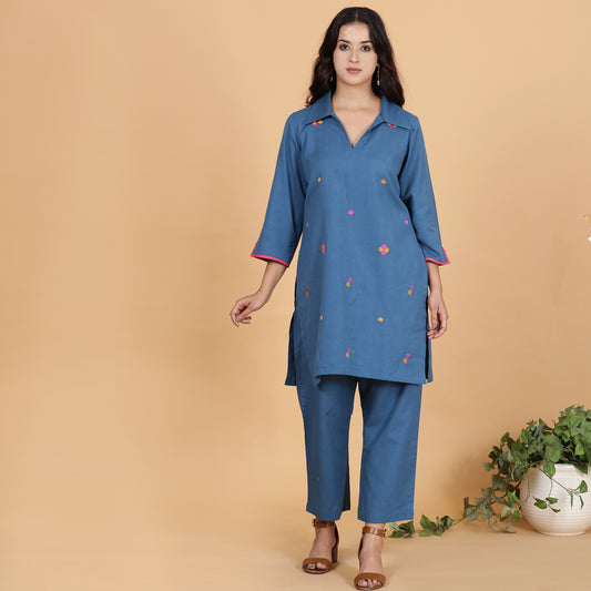 Blue colored cotton flax co-ord set