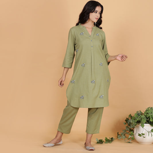 Olive green cotton flax co-ord set