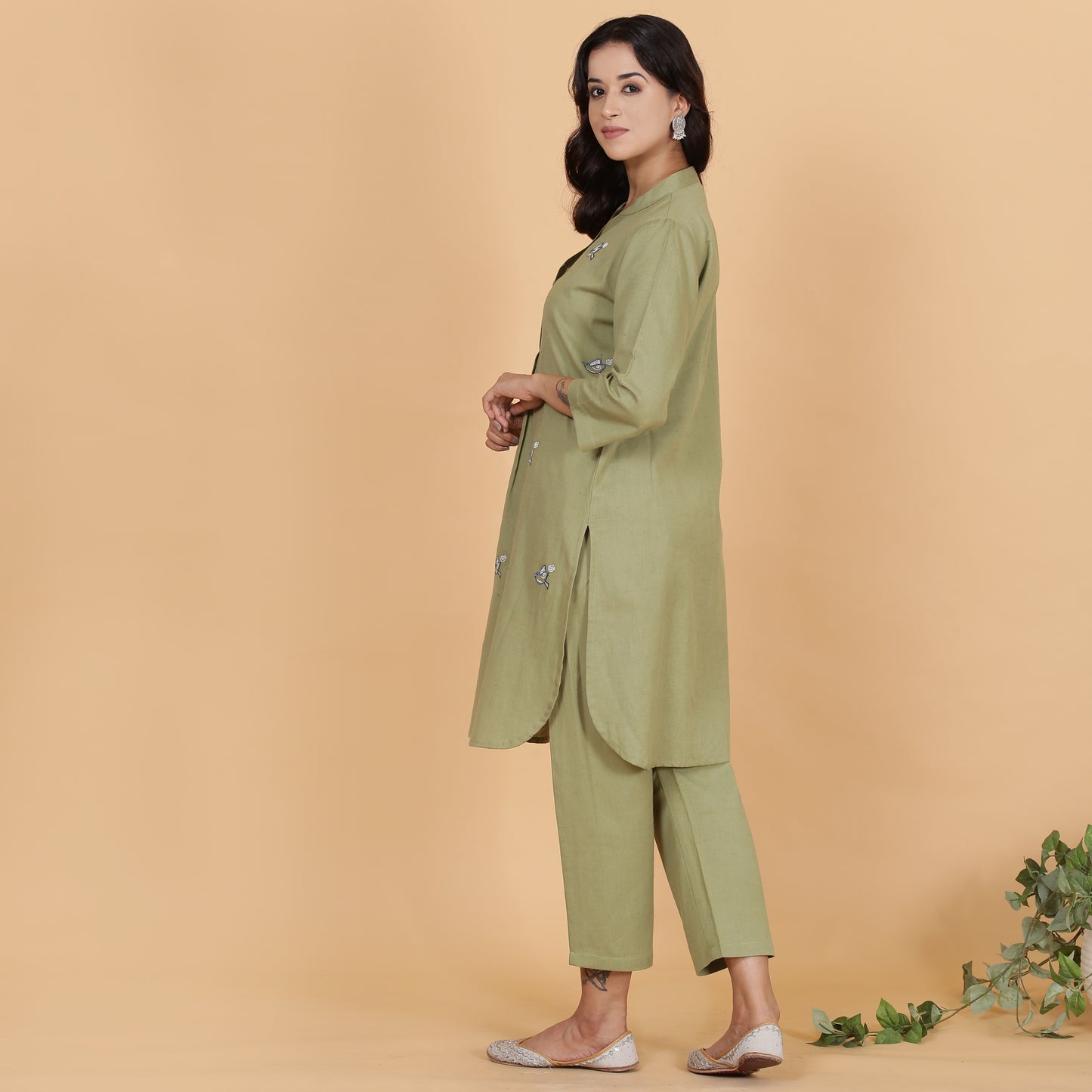 Olive green cotton flax co-ord set