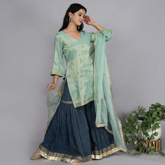 Jade & Blue metallic sharara set
