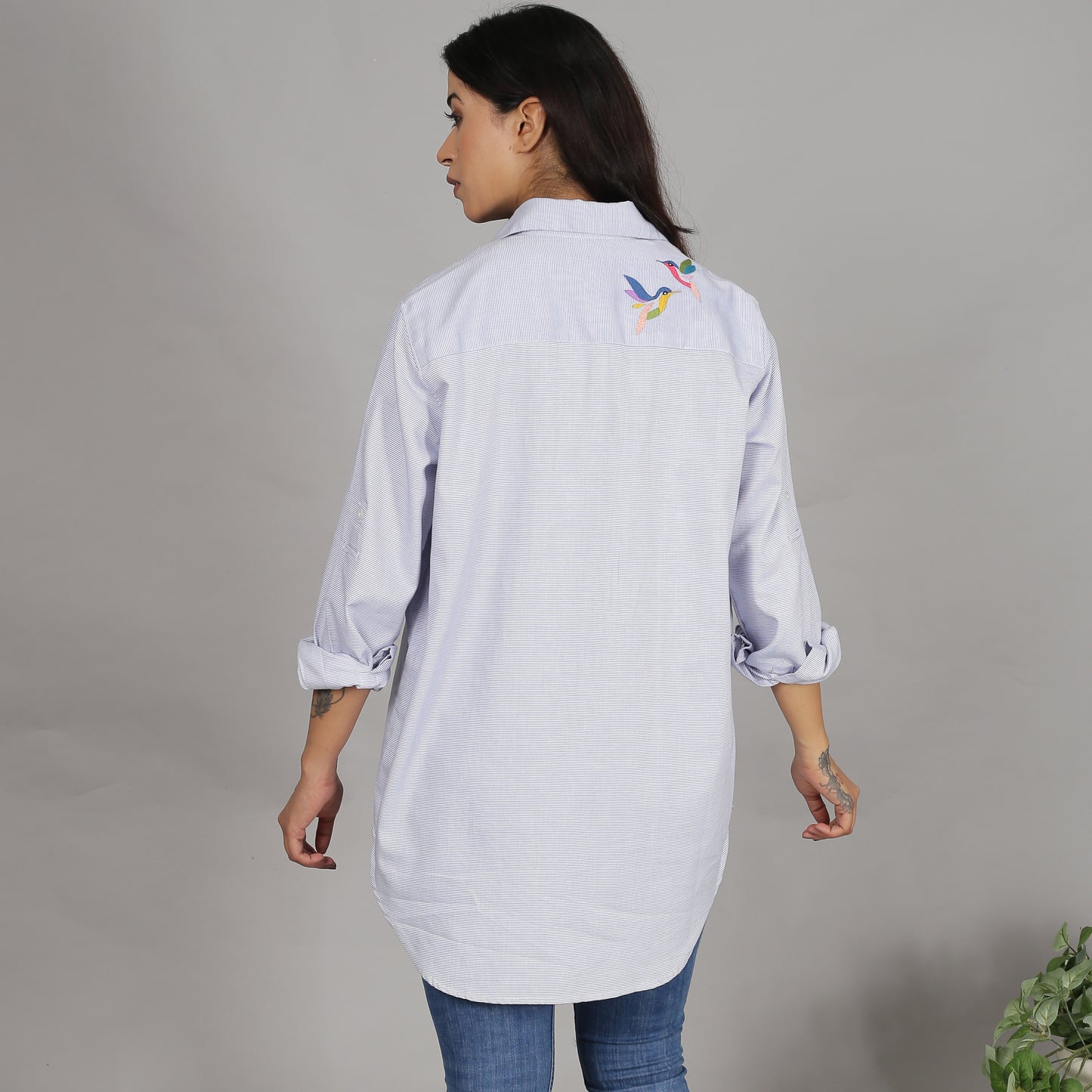 White shirt with bird Embroidery