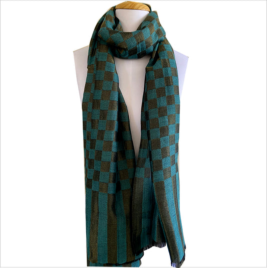 Pashmina stole with metallic checks pattern
