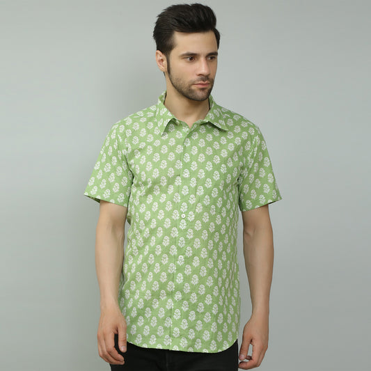 green Cotton printed half sleeves shirt