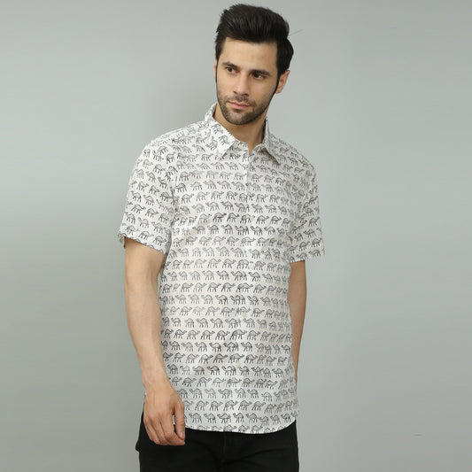 white Cotton printed half sleeves shirt