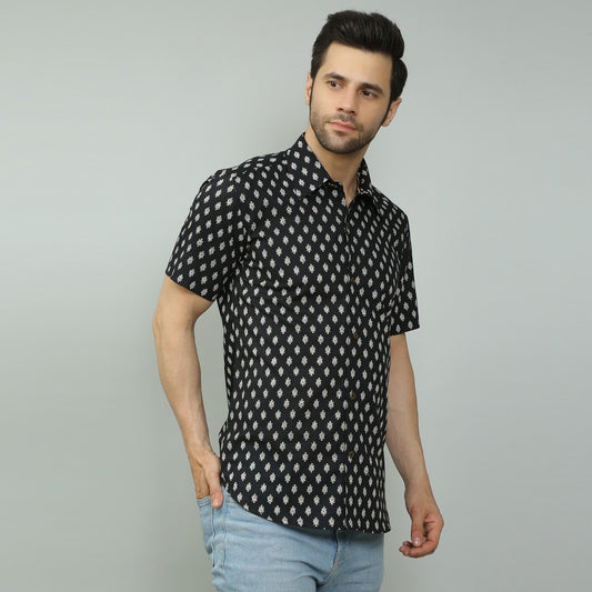 black Cotton printed half sleeves shirt