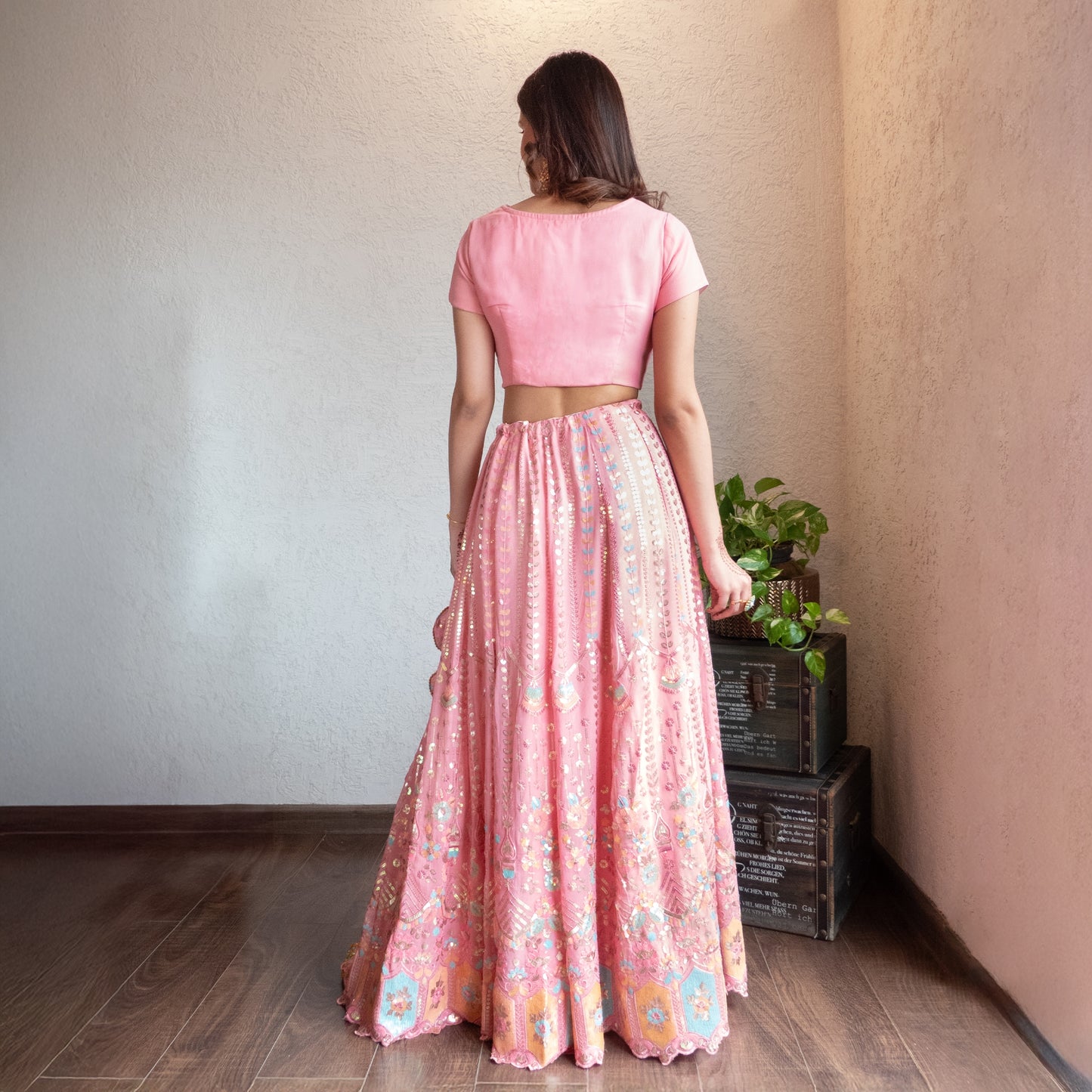 Pink Embroidered Lehenga set with Dupatta