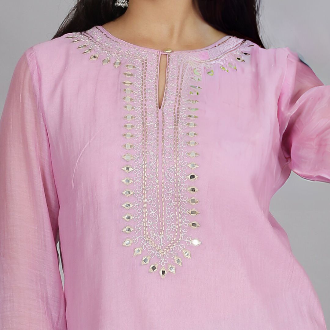 Onion pink colored chanderi sharara set