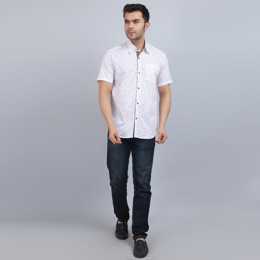 White Cotton printed half sleeves shirt