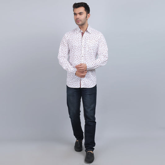 White Cotton printed full sleeves shirt