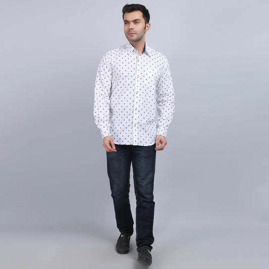 White Cotton printed full sleeves shirt