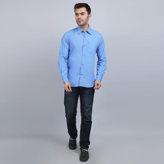 Blue Cotton SOLID full sleeves shirt