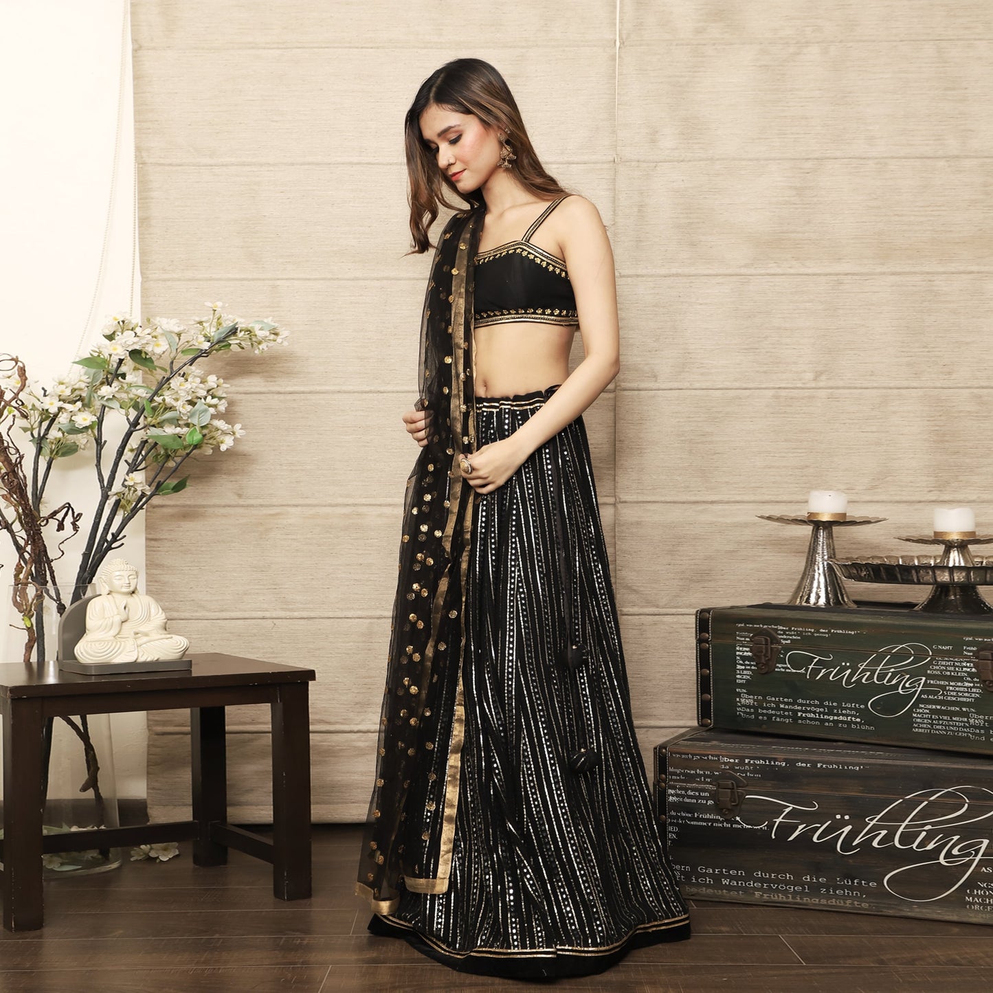 Black Embroidered Lehenga Set