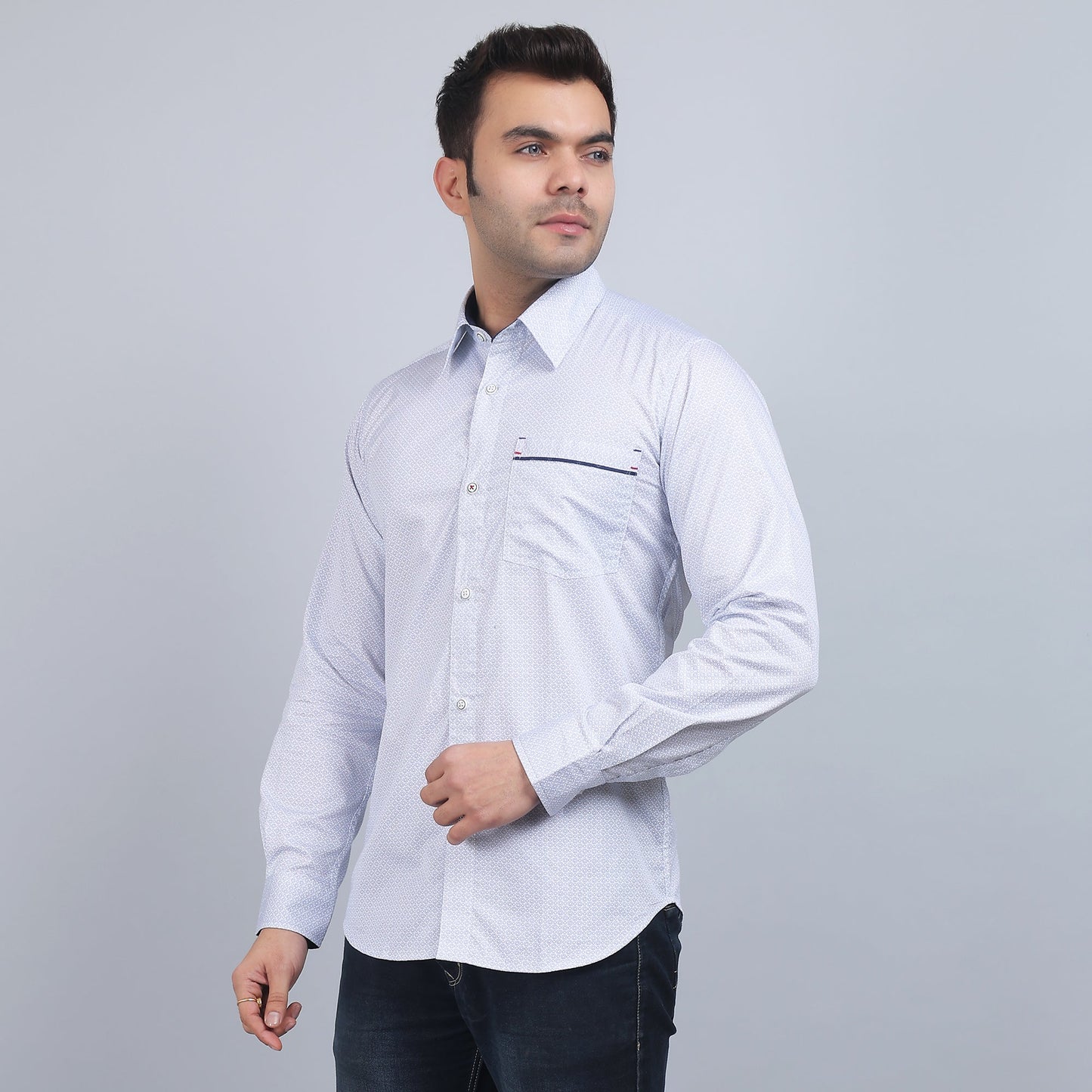 White Cotton printed full sleeves shirt