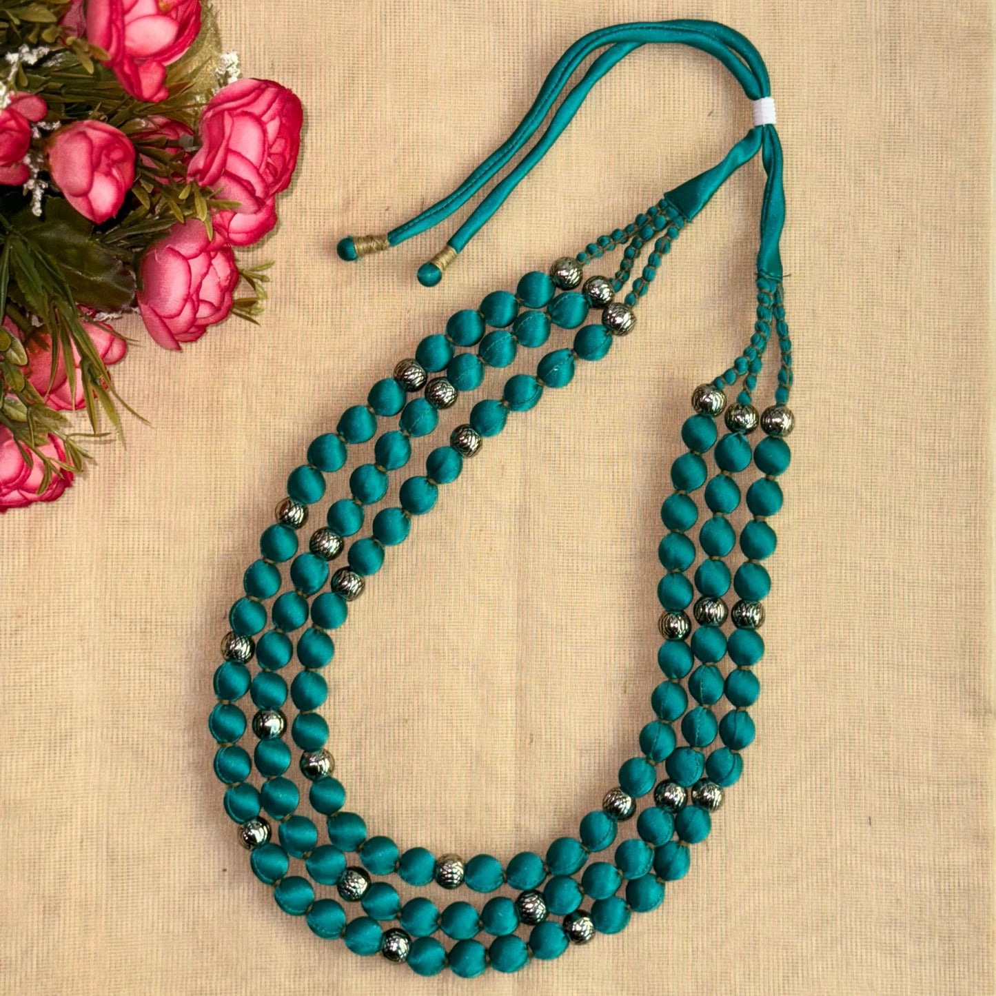 3 Layer Fabric Beaded Necklace in satin