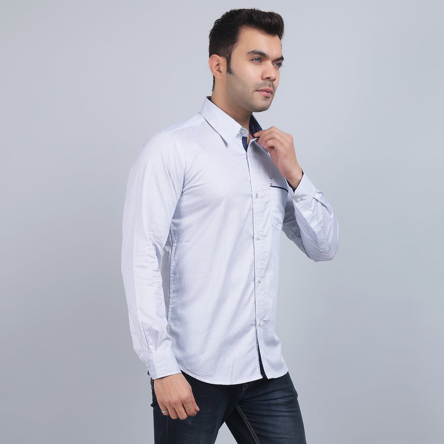 White Cotton printed full sleeves shirt