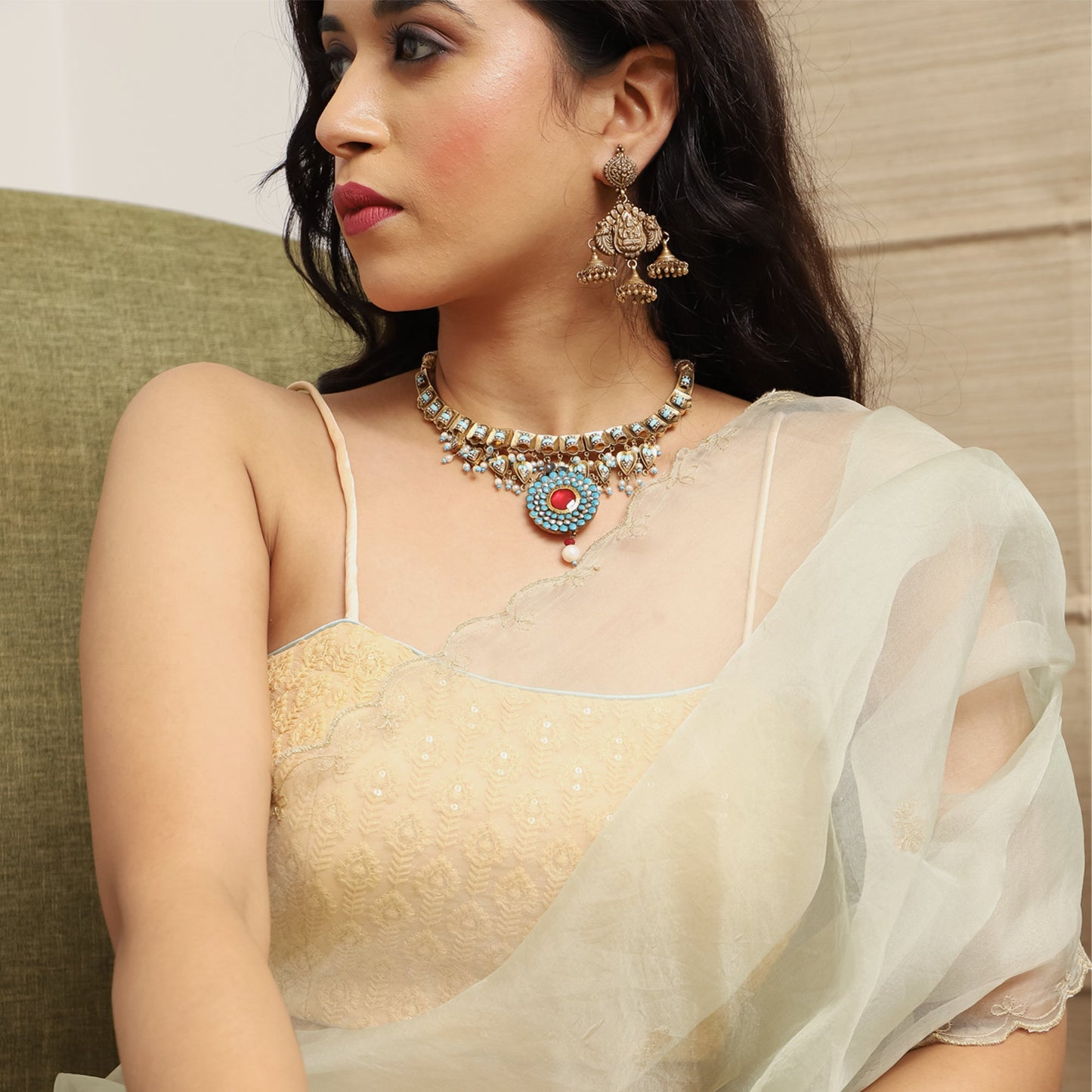 Beige Embroidered Lehenga Set