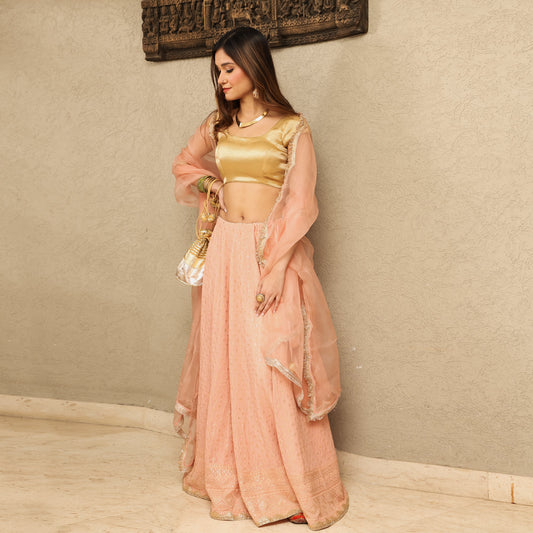 Peach Embroidered Lehenga Set