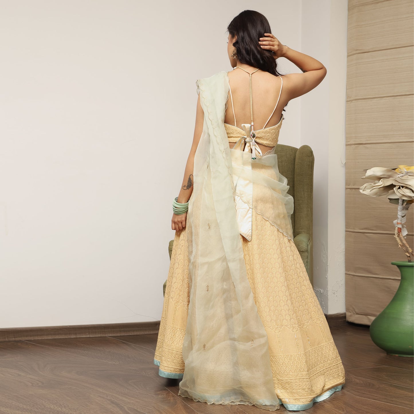 Beige Embroidered Lehenga Set