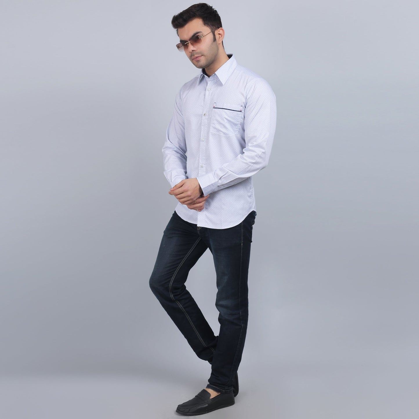 White Cotton printed full sleeves shirt