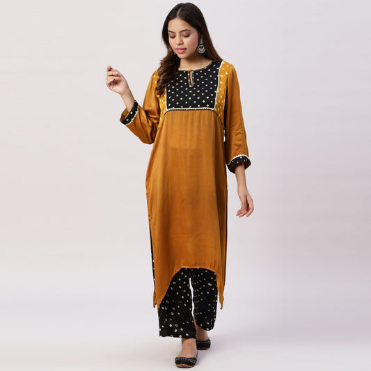 Mustard yellow bandhani print set