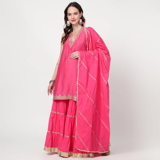 fushia pink chanderi sharara Set