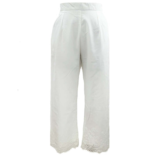 cotton ankle pants in lace and cutwork fabric